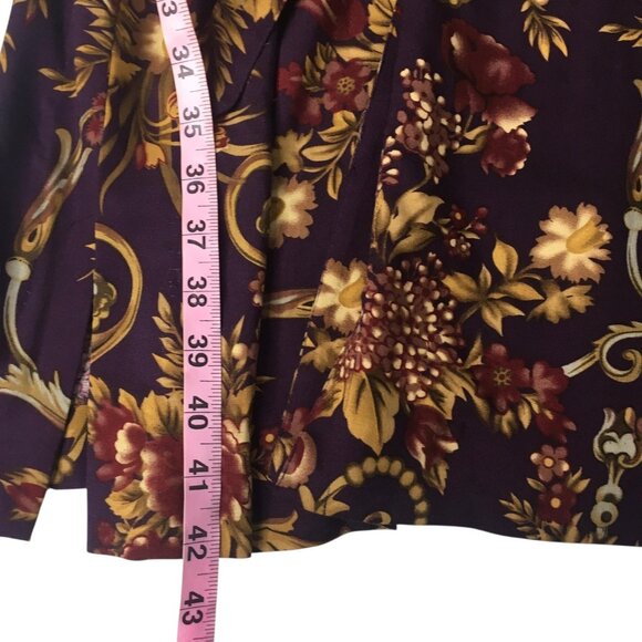 Old Money Classic Shirt Dress Womens 10 Purple Floral Button Belted Rayon - Picture 5 of 15